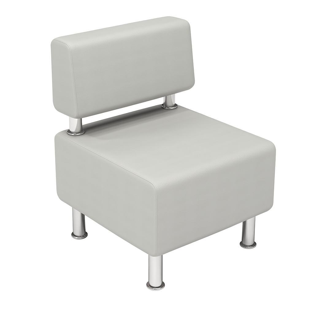 Офісний диван 1-місний з спинкою, матеріал - еко-шкіра, на хромованих ніжках, ЛЕЛЕКА, 600х650х800 мм.